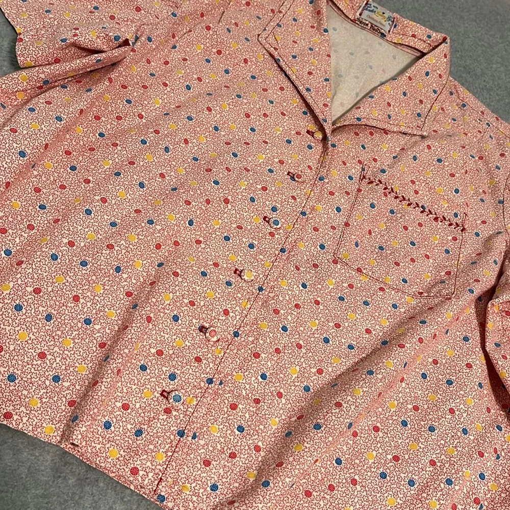 Button Front Top Womens 1X Pink Ditzy Floral Polkadot Grandma Indie Grunge - Picture 3 of 9